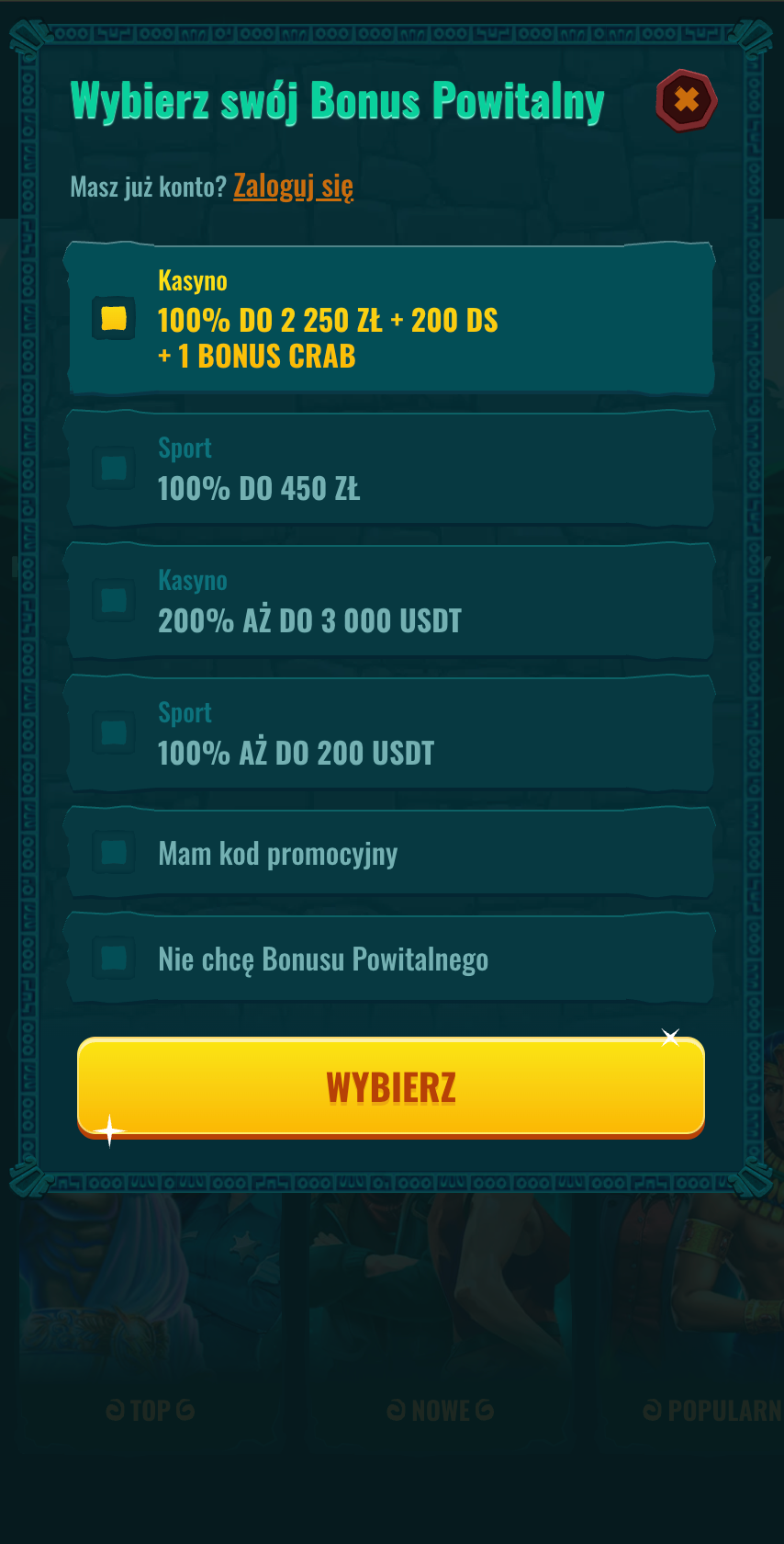 Wybór bonusów Spinanga